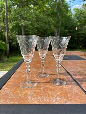Rock Sharpe "Marshfield"  Etched Crystal Water Glass/Water Goblet- Set of 3